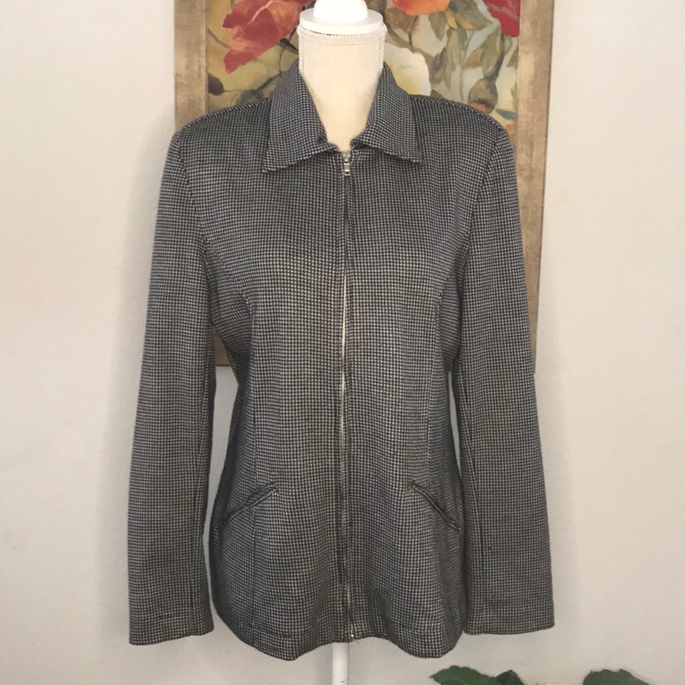 VTG 80's Houndstooth Knit Zip-Up Fitted Jacket Sz 8